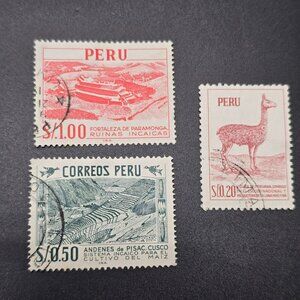 Vintage Peruvian Postage Stamps Set Of 3 - Fortaleza De Paramonga LI3061
